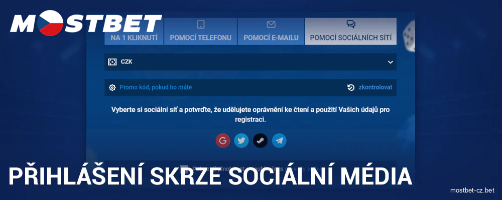 Vytvořit účet přes sociální sítě v Mostbet Česko