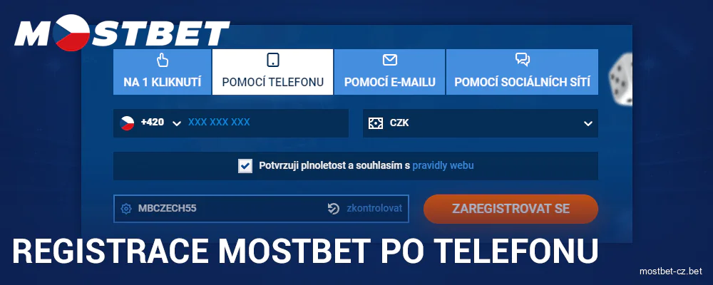 Registrace telefonem pro české hráče Mostbet