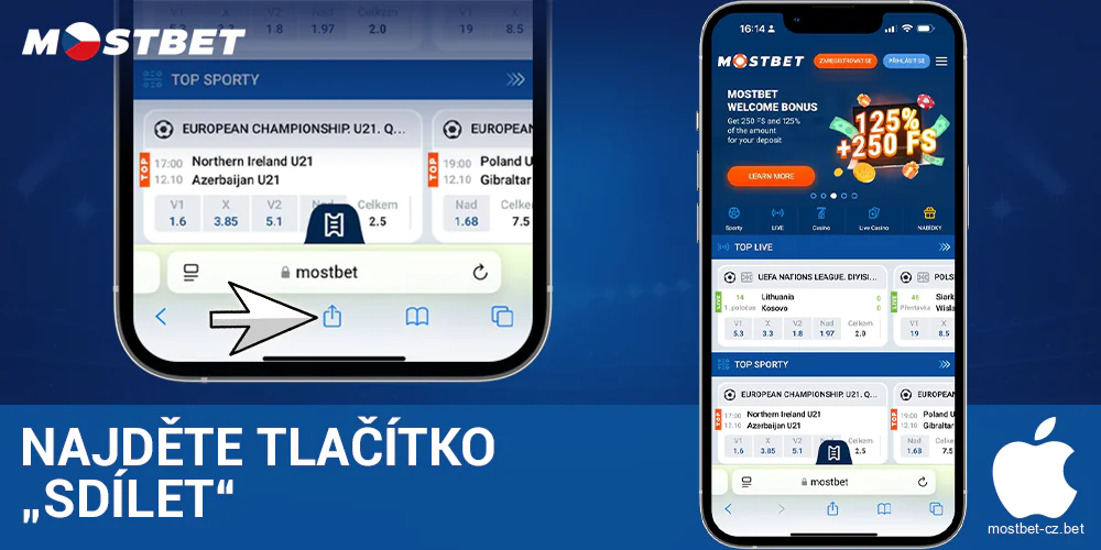 Vyberte „Stáhnout na iOS“ v Mostbet Česká republika