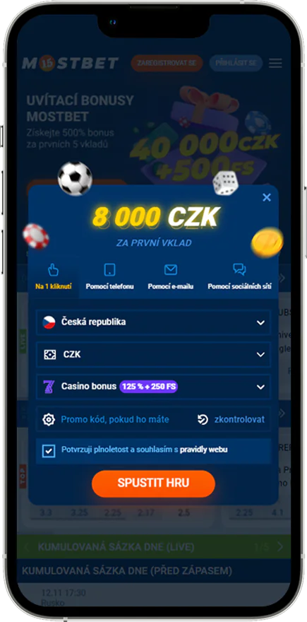 Screenshot registračního okna Mostbet CZ